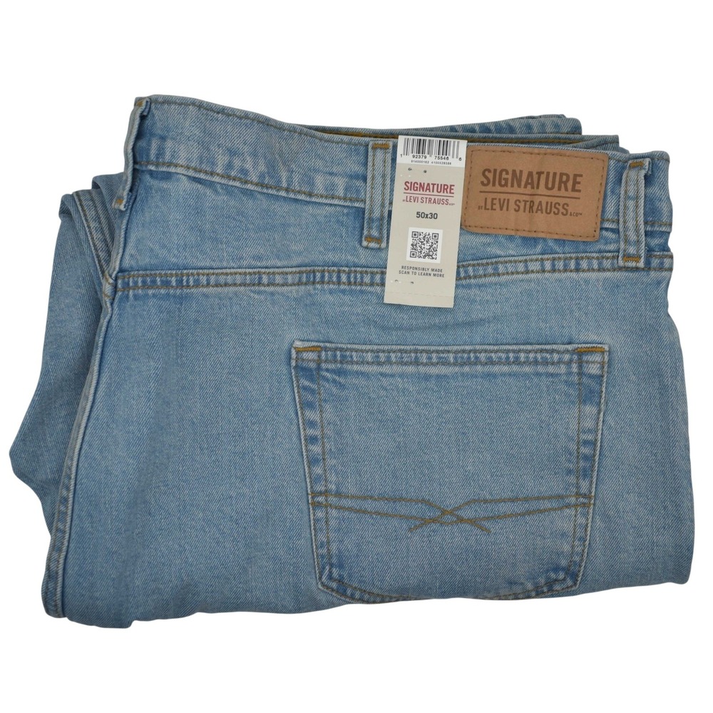 Levi Strauss Signature Regular Fit Jeans Big Tall Mens 50x30 Light Stonewash NWT